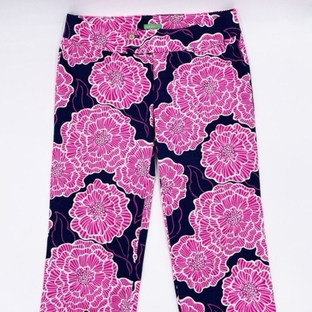 Lilly Pulitzer Palm Beach Fit Cropped Pants Navy Blue Pink Floral Women's Size 4